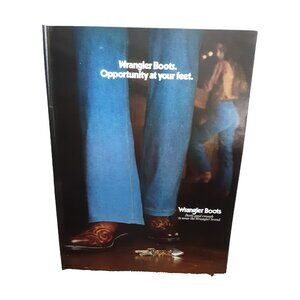 1981 Wrangler Boots Print Ad Vintage Cowboy Western Fashion Jeans Keys Scene